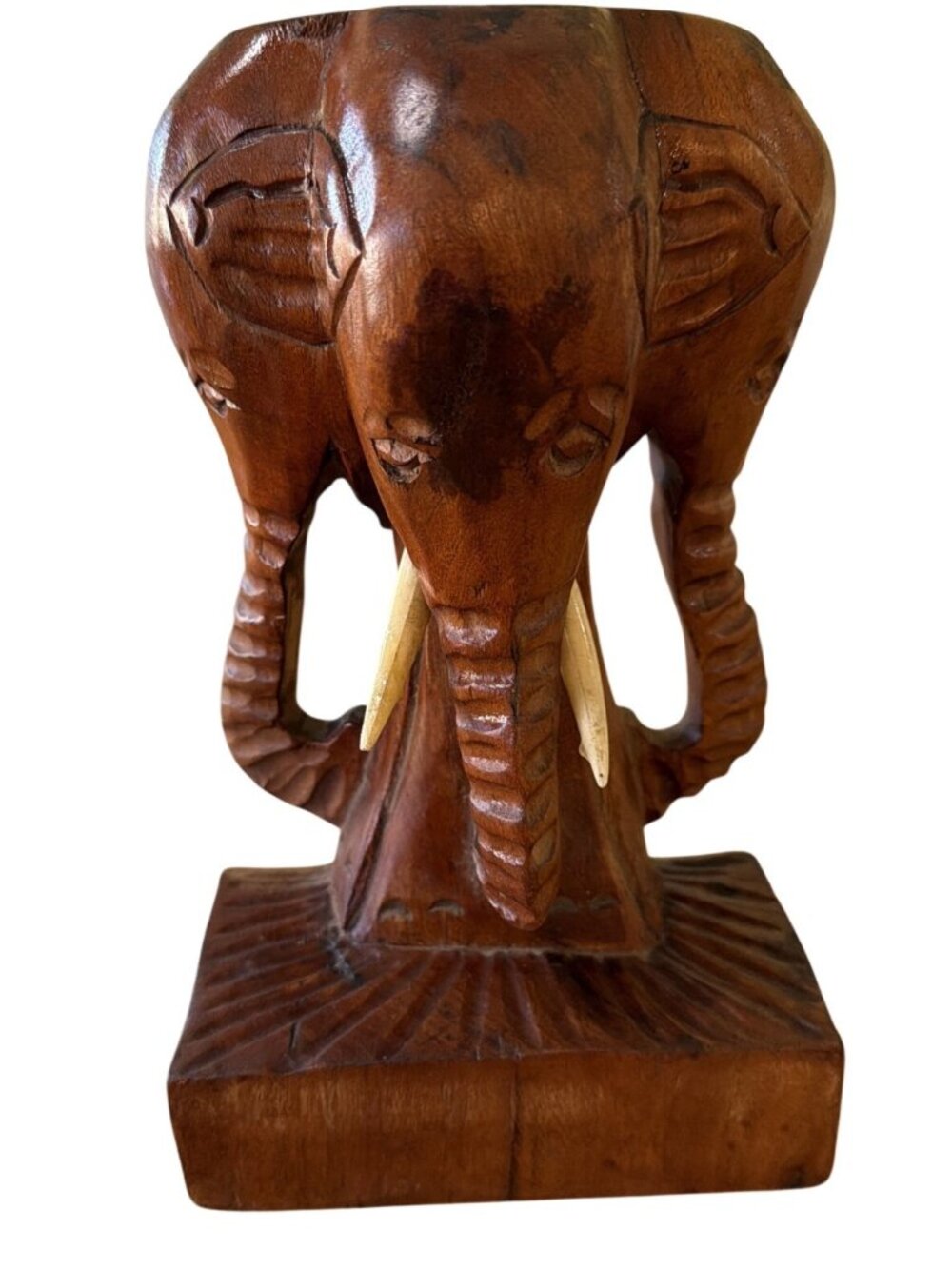 Unique Vintage Hand Carved Wood Elephant Head Single Bookend Tusks 9x5 Inch
